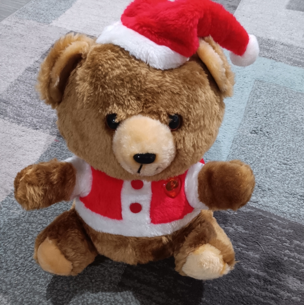 Brown Teddy Bear with Red and White Outfit